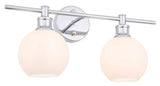 Living District Collier Industrial Mid-Century Modern 2 Light Entryway And Bathroom Wall Sconce In Chrome And Frosted White Glas