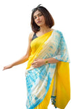 Jupiter Lilen Yellow & SkyBlue Combo Digital Print Fancy Design Saree