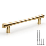 YAGU 5 Pack Polished Brass Solid Cabinet Pulls, 5 Inch Hole Center, Bright Gold Kitchen Drawer Handles Furniture Hardware for Ba
