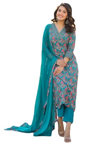 Gosriki Women'S Rayon Blend Straight Printed Kurta With Pant & Dupatta (Shaniya Green-Vks04-Gs_Xl_Green_X-Large),Green,,B0DCKBSFNF