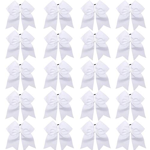 Hipcheer 20pcs 8 Large White Cheer Bows for Girls, Hand-made Grosgrain Ribbon Hair Accessories for Teen Girls Softball Cheerle