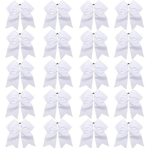 Hipcheer 20pcs 8 Large White Cheer Bows for Girls, Hand-made Grosgrain Ribbon Hair Accessories for Teen Girls Softball Cheerle