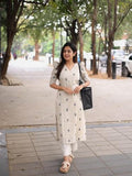 Gosriki Women'S Rayon Viscose Straight Printed Kurta With Pant (Kulam Cream-Gs_L_Cream_Large),Cream,,B0F1SSQQ8Y
