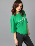 Kotty Women'S Printed, Typography Round Neck Cotton Blend 3/4 Sleeve T-Shirt(Green,S)