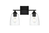 Living District Harris 2-Light Iron & Glass Bath Sconce In Black/Clear