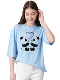 Kotty Women'S Cotton Blend Printed Oversized T-Shirts,Baby BlueApparel,XL
