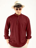 Royalscout Men'S Cotton Polyester Blend Solid Regular Fit Full Sleeve Short Kurta Maroon Maroon L Jm_Button_Maroon_L
