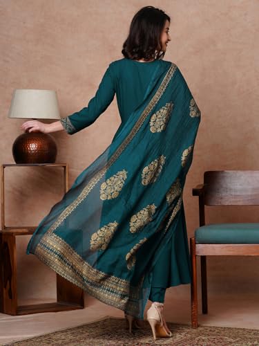 Anni Designer Women'S Rayon Blend Solid Anarkali Kurta With Pant & Dupatta (Magic-Kerosin-Nb_L_Dark Blue_Large),Dark Blue,L,Rayon Blend,Anarkali,Kurta, Scarf