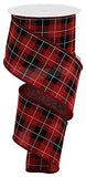 Printed Woven Check Wired Edge Ribbon 2.5 Inch x 10 Yards (Red, Black, White)