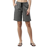 Enamor Essentials Womens Mid Rise Relaxed Fit 100% Cotton Knee Length Shorts Bermuda with Elasticated Waistband and Pockets - E080-(E080_Mediumgrey Melange_S),Mediumgrey Melange