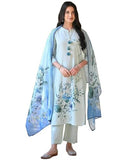 Anni Designer Women'S Cotton Blend Printed Straight Kurta With Pant & Dupatta (Durjan Blue-Nw_S_Blue_Small),Blue,S
