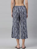 Enamor Essentials Women's Slim Fit Mid Rise Crop Length Soft & Drapey Stretch Viscose Culottes with Smart Side Slits - EA64(EA64-Navy Shibori Aop-XL),Navy Shibori Aop