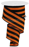 Vertical Stripe Wired Edge Ribbon - 10 Yards (Orange, Black, 2.5 Inches)