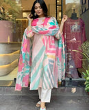 Anni Designer Women'S Cotton Blend Printed Straight Kurta With Pant & Dupatta (Chapar Cream_S_Cream_Small),Cream,S,Cotton Blend,Regular,Dupatta