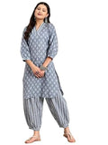 LookMark Women's Trendy Printed Cotton Blend Straight Grey Color Kurta and Afghani Pant Set (KS2070-M)