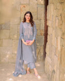 Anni Designer Women'S Cotton Blend Embroidered Straight Kurta With Pant & Dupatta (Gudali Blue_5Xl_Blue_Xxxxx-Large),Blue,5XL,Cotton Blend,Regular,