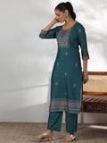 Libas Women'S Silk Blend Kurta Set (49229_Teal Green Teal Green L