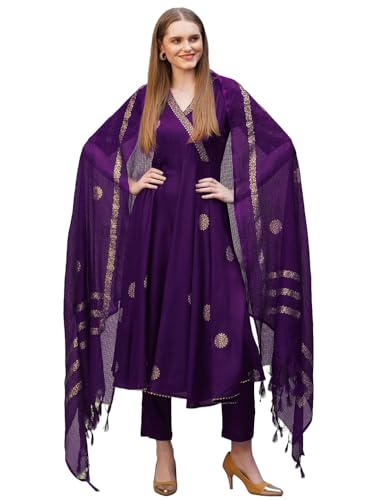 Gosriki Women'S Rayon Blend Anarkali Printed Kurta With Pant & Dupatta (Berlin Begani-Vks02-Gs_S_Begani_Small),Begani,,B0DJ3DZTYR