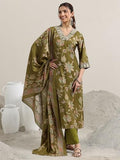Libas Women'S Silk Blend Kurta Set (400340 Olive Green S
