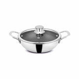 Granny Kitchen Triply Stainless Steel Kadai with Glass Lid | Honeycomb NonStick Surface | Induction & Gas Compatible | 3Layer