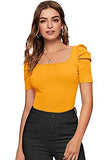 Wedani Women'S Casual Puff Sleeves Solid Top (Large Mustard),Mustard,L