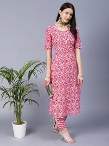 Gosriki Women'S Cotton Blend Printed Straight Kurta With Pant Pack Of 2 (Combo-Azrak-Batakli-Gs_Xl_Multi_X-Large) Multicolour,Multicolour,,B0CM9JPNR3