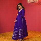 Anni Designer Women'S Rayon Blend Anarkali Solid Kurta With Pant & Dupatta (Jaynti Begani_S_Begani_Small),Begani,S,Rayon Blend,Anarkali,