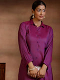 Libas Womens Solid Cotton Blend Co-Ord Set For Women Magenta M