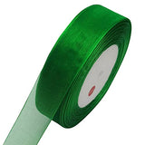 Chenkou Craft Solid Organza Ribbon 1 Roll 50 Yards Christmas Green 1 (25mm) Craft Bow Party Decoration Packing Ribbons (Green, 1