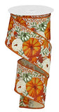 Pumpkins and Autumn Foliage on Canvas Wired Edge Ribbon, 10 Yards (Cream, 2.5 Inch)