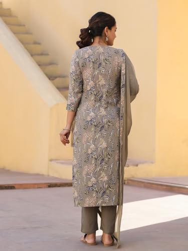 Anni Designer Women'S Rayon Blend Printed Straight Kurta With Pant & Dupatta (Vice Grey-Nw_Xxl_Grey_Xx-Large),Grey,2XL,Rayon Blend,Regular,