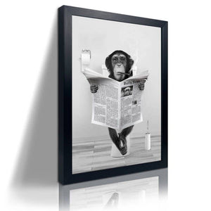 Funny Monkey Framed Wall Art in Bathtub,Black and White Canvas Monkey Wall Art Prints Farmhouse Bathroom Decor,Humor Animals Bat