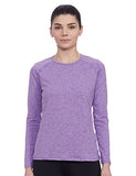 Enamor Athleisure Women's Synthetic Long Sleeves Scoop Neck Slim Fit Quick Dry 4 Way Stretch Antimicrobial Active Tee with Reflective Graphic- E189(E189-Orchid Glaz Melange-XL),Orchglzmel/Free Mind