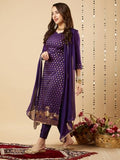 Anni Designer Women'S Cotton Blend Floral Straight Kurta With Pant & Dupatta (Zaklina Purple-Nw Medium),Purple,M,Cotton Blend,Zaklina Purple-NW-563,Dupatta