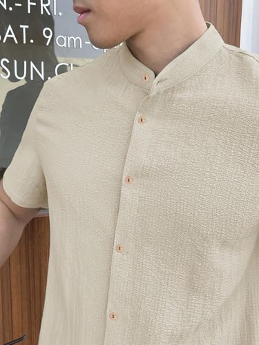 Toplot Men'S Solid Regular Fit Shirt (Popcorn-Mandarin-5210-Cream-S_Cream,Cream,,B0DK534QNB
