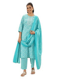 Libas Women'S Cotton Blend Printed Kurta Sets (99693_Turquoise Blue_S)