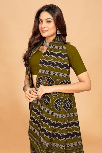 Tamaira Fashion Women'S Plain Cotton Saree (11538_Grey&Mehendi