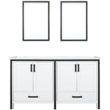 Lexora Ziva 60 in W x 22 in D White Double Bath Vanity, Cultured Marble Top and 22 in Mirrors