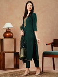 Anni Designer Women'S Cotton Blend Straight Embroidered Kurta With Pant & Dupatta (Kanimoj Green_L_Green_Large),Green,L,Cotton Blend,Kanimoj Green_1495,Kurta, Scarf