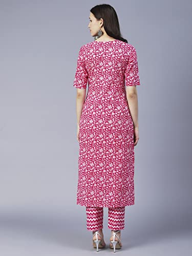 Anni Designer Women'S Cotton Blend Straight Floral Printed Kurta And Pant (Azrak-Pink-Sm_3Xl_Pink_Xxx-Large),Pink,3XL,Cotton Blend,Regular,