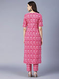 Anni Designer Women'S Cotton Blend Straight Floral Printed Kurta And Pant (Azrak-Pink-Sm_3Xl_Pink_Xxx-Large),Pink,3XL,Cotton Blend,Regular,