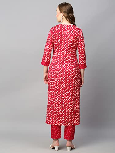 Anni Designer Women'S Cotton Blend Straight Printed Kurta With Pant (Dravini Red_M_Red_Medium),Red,M,Cotton Blend,Straight,Kurta with Pant