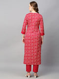 Anni Designer Women'S Cotton Blend Straight Printed Kurta With Pant (Dravini Red_Xl_Red_X-Large),Red,XL,Cotton Blend,Straight,Kurta with Pant
