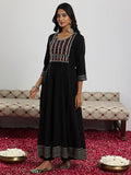 Libas Black Viscose Rayon Yoke Design Kurta Sets For Women Black M