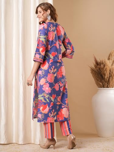 Gosriki Women'S Rayon Blend Straight Printed Kurta With Pant (Kalol Blue-Vks01-Gs_S_Blue_Small),Blue,,B0DBLZ4G1T