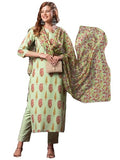Gosriki Women'S Cotton Blend Straight Printed Kurta With Pant & Dupatta (Zorma Green-Gs_Xl_Green_X-Large),Green,,B0D9WBTGNG