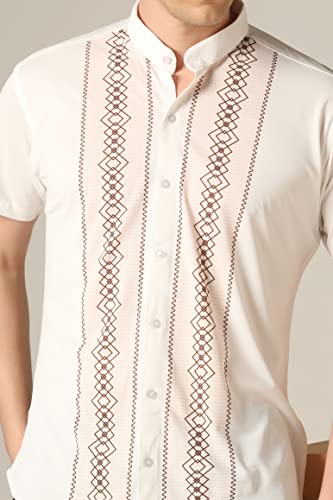 Toplot Men'S Causal Shirt With Short Sleeve & Geometric Print (Mens-Geo-Shirt-5096-Brown-M),Brown,,B0BZMJML21