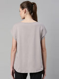 Enamor Athleisure Relaxed Fit Short Sleeve Boat Neck Antimicrobial Finish Breathable Stretch Cotton Activewear Sports Tshirt for Women-E131 (E131_Mauve Grey/Be Here Graphic_S),Mauve Grey/Be Here G