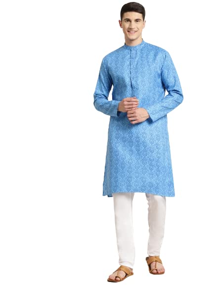 Sojanya (Since 1958 Men'S Cotton Blend Blue Printed Only Long Kurta