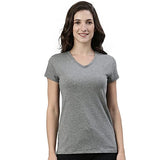 Enamor Essentials Women'S Short Sleeve V Neck Slim Fit Breathable Stretch Cotton Tee - E067(E067-Mediumgrey Melange-M)